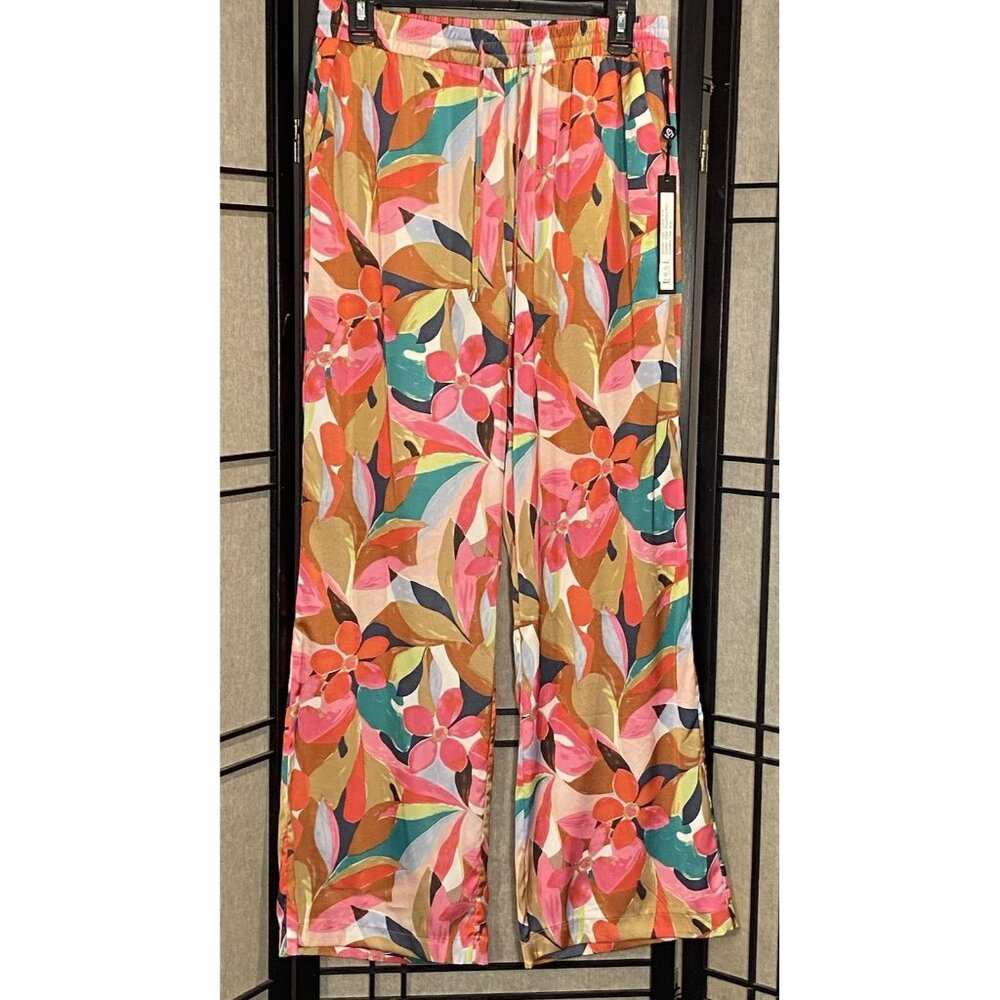 Charlie CWB Apparel Wide Leg Floral Womens Pants Sz M Poly Spandex With Pockets
